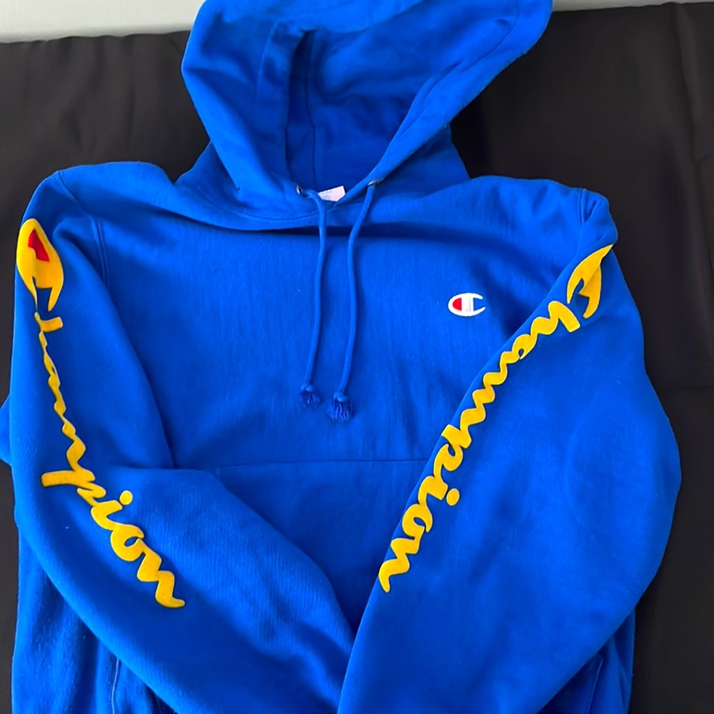 Small Reverse Weave Blue and Yellow Hoodie